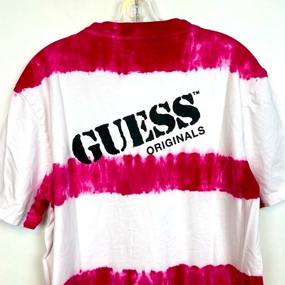 GUESS Stripe Pink & White Tie-Dyed Logo T-Shirt - Picture 8 of 11